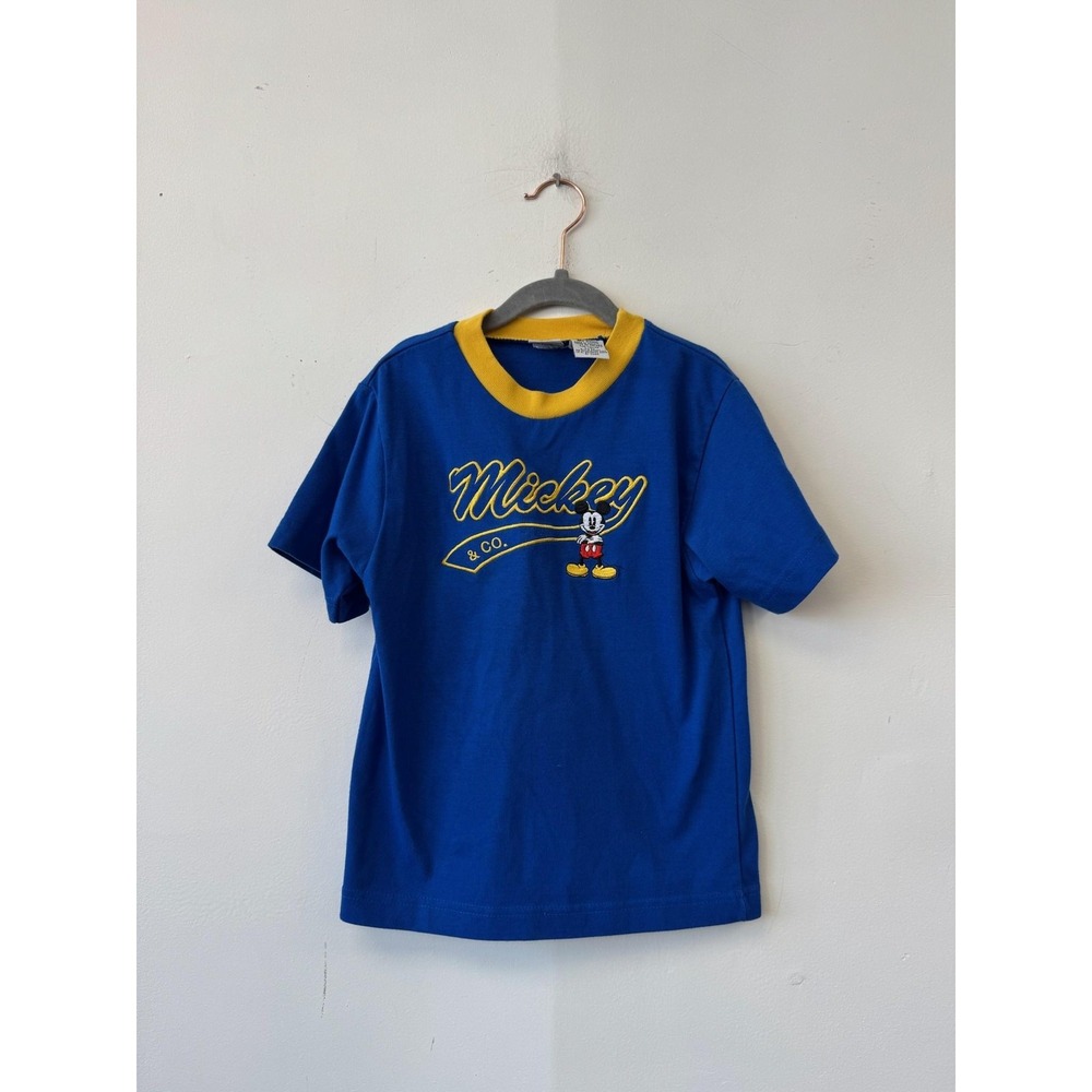Vintage Mickey & Co Shirt Kids 7 Blue Yellow Ringer Mickey Mouse Graphic Tee 90s